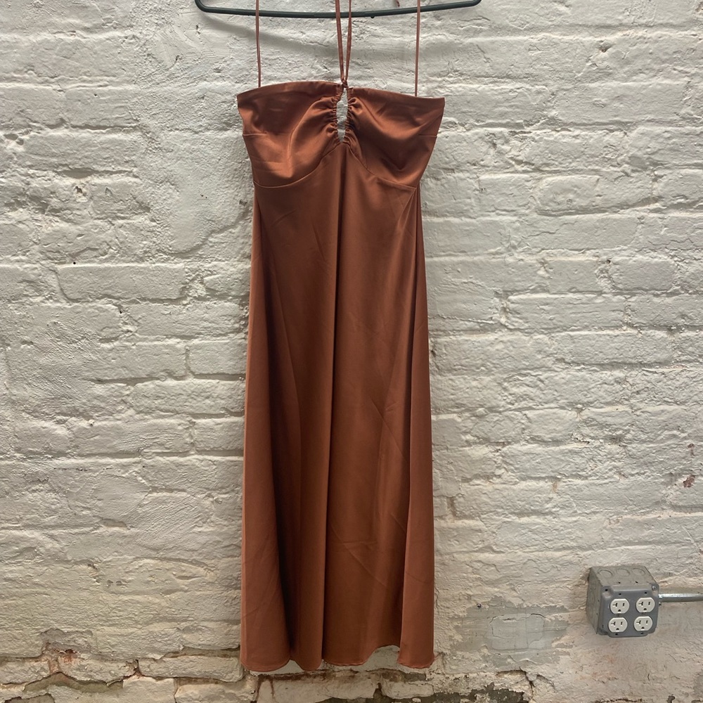 Abercrombie & Fitch Halter Satin Slip Midi Dress
